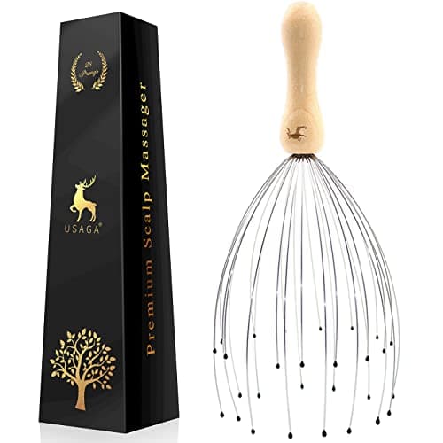 Image of USAGA 28 Finger Head Scratcher, Head Massager, Scalp Massager for Scalp Body Relaxing and Stress Relax, Wood Handle (1 Pack)