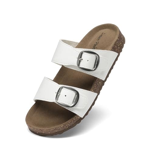 Image of DREAM PAIRS Girls Boys Slides For Kids Non-Slip with Adjustable Straps for Indoor & Outdoor Toddler Little Kid/Big Kid,Size 13 Little Kid,White,SKSS26001K