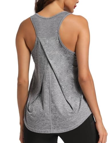 Image of Dawnrole Gym Tops for Women Sleeveless Yoga Fitness Shirts Racerback Sports Top Women Grey