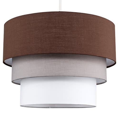 Image of MiniSun | Round Modern 3 Tier Fabric Ceiling Pendant Light Shade in Brown | Pendant Lights, Home Décor & Improvement Essential | 30cm Shade Width