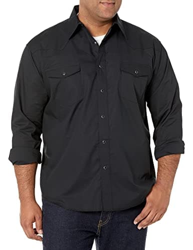 Image of Wrangler Men's Sport Western Basic Two Pocket Long Sleeve Snap Shirt Shirt, Black, XL