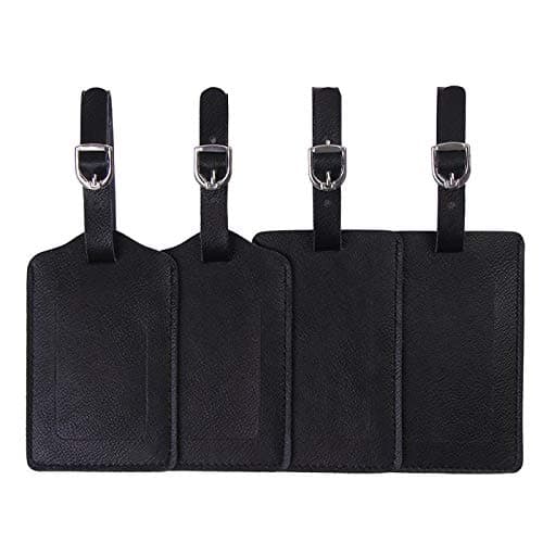 Image of Luggage Tags, Microfiber Leather Personalized Suitcase Tag Set Luggage id Tags Labels Travel Accessories-Set of 4(Black)