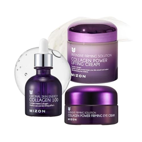 Image of MIZON Collagen Anti-Ageing Skincare Set – Collagen 100 Serum + Lifting Cream 75ml + Firming Eye Cream, Korean Skincare for Wrinkles, Firmness, Hydration & Skin Elasticity