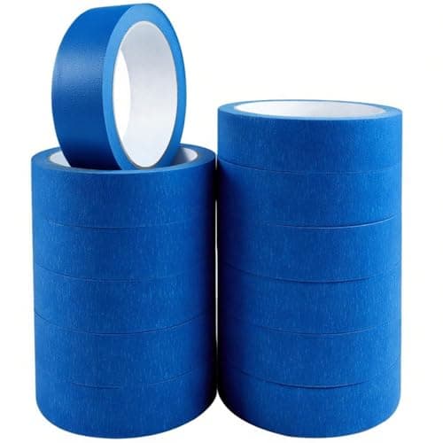 Image of 12 Rolls Masking Tape for Painting - 25mm x 20m Blue Painters Tape Decorators Tape Painting Tape for Artist Indoor & Outdoor Painting and Decorating For Sharp Lines, No Paint Bleed, DIY Craft Adhesive