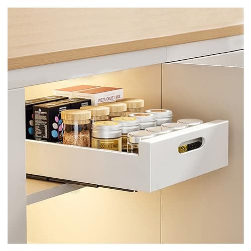 Image of lesulety Indoor Drawer Kitchen Pull Out Cabinet Organizer Slide Out Drawer Cabinet Drawers Extendable Telescopic Drawer Retrofit Extendable Drawer For Gluing,White,30CM