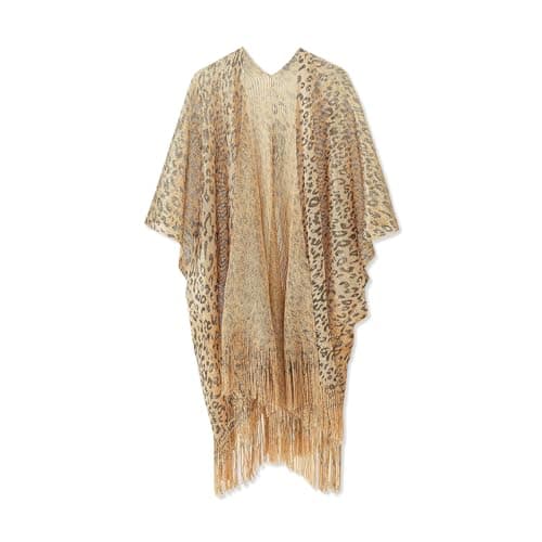 Image of LumiSyne Women Shawls and Wraps Beach Cover Up Leopard Pattern Kimono Cardigan with Tassel Lightweight Sheer Beach Dress Bikini Swimsuit Wrap Smock Style Stole for Party Dresses