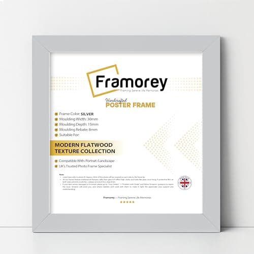 Image of Framorey Modern Flat Silver Photo Frames 40x40 CM Size Picture Frame Free Standing and Wall Hanging Poster Frames, Premium Quality Photo Frames With an MDF Backing Board