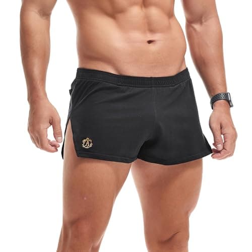 Image of Amy Coulee Mens Split Side Shorts Gym Workout Shorts Bodybuilding Cotton Lounge Sports Shorts (L, Black)
