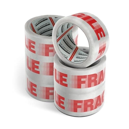Image of Merrimen Strong Heavy Duty Roll Pack Fragile Packaging Tape, Secure Sticky Sealing Tape for Parcel Boxes, Moving Boxes, Large Postal Bags for Long Term Storage, (48MM x 66M) (6 rolls, Fragile)