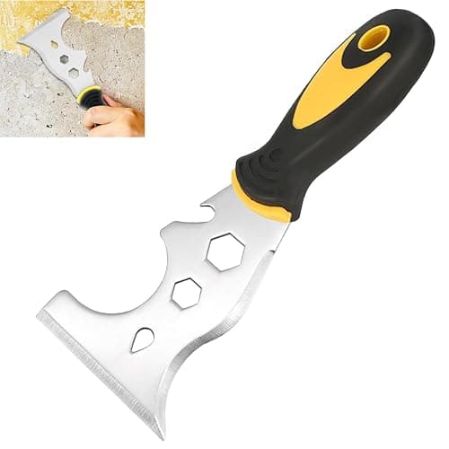 Image of Scraper Tool,Stainless Steel 13-in-1 Painters Tool, Putty Scraper Professional Quality,Professional Multi Paint Stripper for Paint Roller, Straight Scraper, Curved Scraper