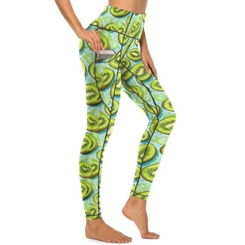 Image of Nevjipu Yoga Pants with Pockets for Women Workout - Kiwi Bubble Print Gym Leggings for Women Tummy Control