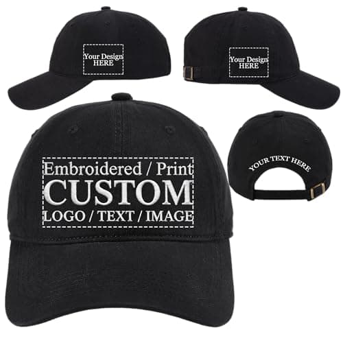 Image of Custom Hat Embroidered/Printed - Add Your Own Logo/Text/Image Design Personalized Adjustable Cotton Baseball Cap for Adult (4 Sided Customization)