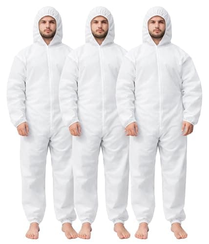 Image of Bahob® 3 Pack Protective Disposable Overall Paper Boiler Suit Coveralls Protection Suit Elasticated hood, Cuffs and Ankles