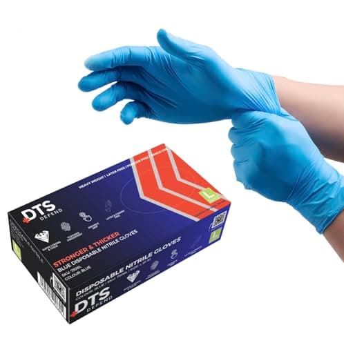 Image of DTS Defend - Super Strong, Heavy Duty Blue Nitrile Gloves (Large), Box of 100, Disposable, Free from Latex