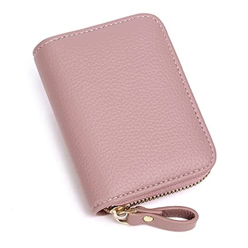 Image of Womens Credit Card Holder, Small RFID Blocking Ladies Wallet with Stainless Steel Zipper Leather Accordion Pink Wallets Case for Women ID Compact Slim Blocked Zip Accordian Cards Coffee (PINK) A3PBKB
