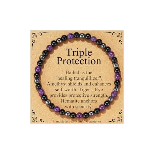 Image of Smilya Amethyst Black Tourmaline Hematite Crystal Bracelet for Women Protection Healing Crystal Bracelet Anxiety Beaded Bracelets Women Crystal Gifts