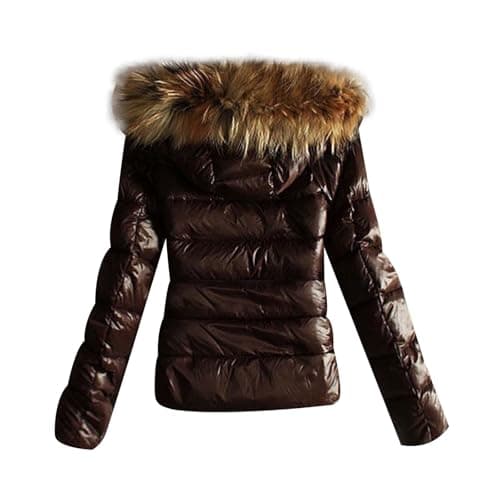 Image of Generisch Women's Winter Jacket Autumn and Winter Women's Lightweight Down Warm Quilted Jacket with Hood, brown, XL