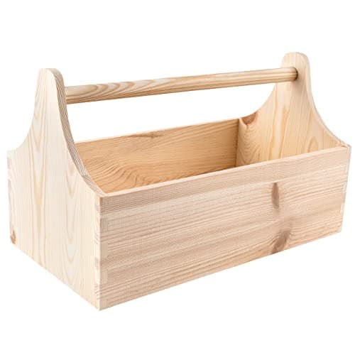 Image of Creative Deco Unpainted Wooden Toolbox Storage Box with Handle | 34 x 18 x 20.5 cm (+/- 0.5 cm) | Natural Wood Tool Box | Tool Bag Garage Craft Storage | Gift Box | Beige, Plain & Unfinished