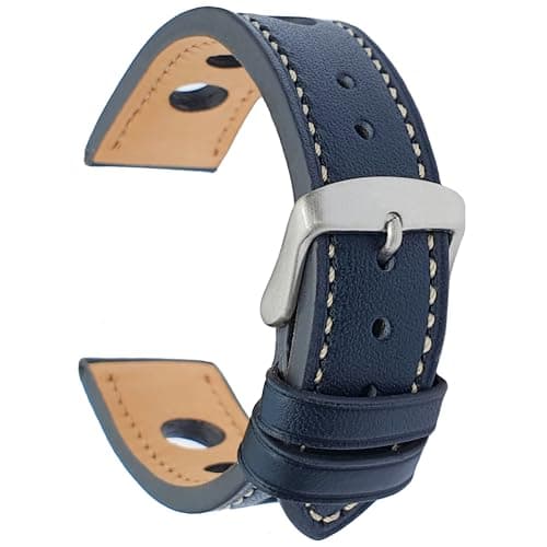 Image of Talk Time Rally Racing Watch Strap Genuine Calf Leather Brushed Stainless Steel Buckle 20mm Blue