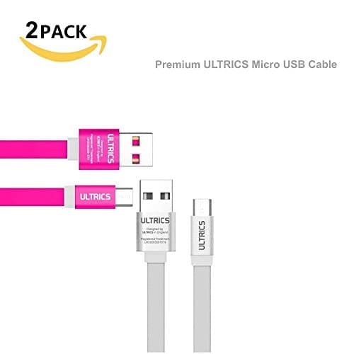 Image of ULTRICS Micro USB Cable 1M (2 Pack), Flat USB to Micro USB Charging Cable Android Charger Cable Data Sync Lead Compatible with Galaxy S7/S6 Edge, Sony, HTC, LG, Moto, Tablets, PS4 (White+Pink)
