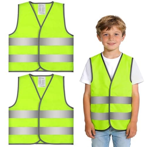 Image of AYBUY 2 Pieces Hi Vis Vests for Kids, High Visibility Reflective Vest with Reflective Strips, Reflective Waistcoat for Children Boys & Girls, Hi Vis Jacket for Kids Outdoor, Fluorescent Yellow(XL)