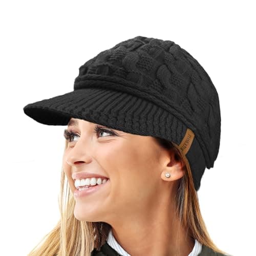 Image of TOSKATOK Ladies Peaked Cable Knit Warm R80 Teddy Fleece Lined Beanie Winter Hat Cap-Black