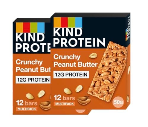 Image of KIND Protein Bars, Gluten Free Snack Bars, Crunchy Peanut Butter, High Fibre, Healthy Snack, Source of Protein, No Artificial Colours, Flavours or Preservatives, Multipack 24 x 50g