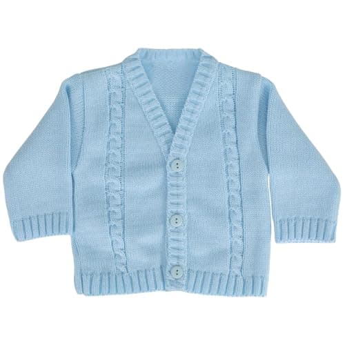 Image of Baby Togs Baby Knitted Cardigan - Soft Cable Knit, Boys and Girls Winter Knitwear, Blue and White, Newborn, Made in Portugal Blue 3-6 Months