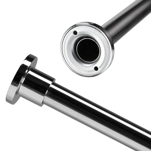 Image of Croydex Premium Shower Curtain Pole with Classic Round Wall Brackets, Stainless Steel Shower Curtain Rail, Maximum Length 2000mm, 25mm Diameter Shower Pole, Chrome Plated
