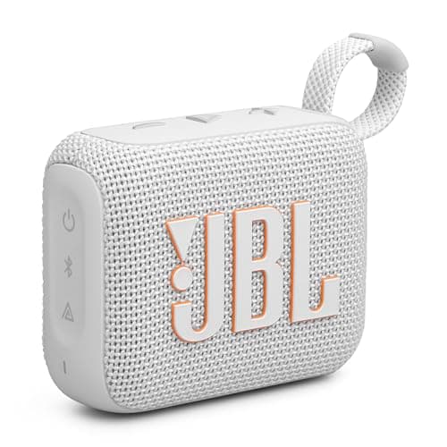 Image of JBL GO4 Bluetooth Speaker, USB C Charging, IP67 Dustproof, Waterproof, App Compatible, Passive Radiator, Portable, White