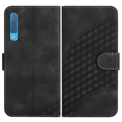 Image of JayModCase Mobile Phone Case for Samsung Galaxy A7 2018 / A750, with Card Slot, Stand Function, Magnetic, PU Leather Case, Folio Flip Case Compatible with Galaxy A7 2018 - Black