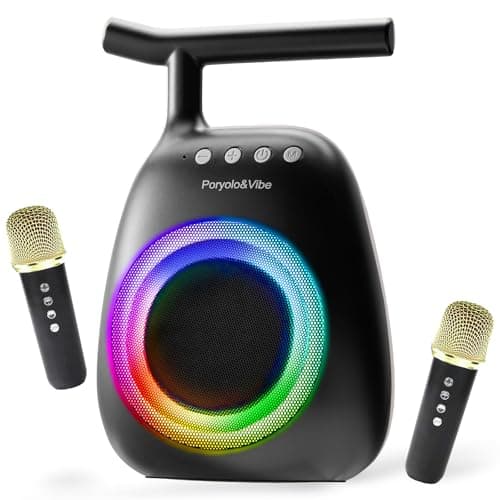 Image of Karaoke Machine for kids Adults Portable Bluetooth Speaker with 2 Wireless Microphones LED lights Artistic Design 8-Hour Battery Support Family&party choice Fun for all ages Gifts