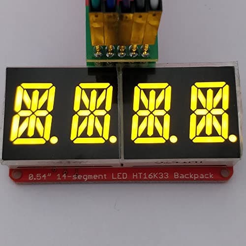 Image of I2C 14-segment alphanumeric LED display with HT16K33 backpack, 5 V, 4-digit (Yellow)