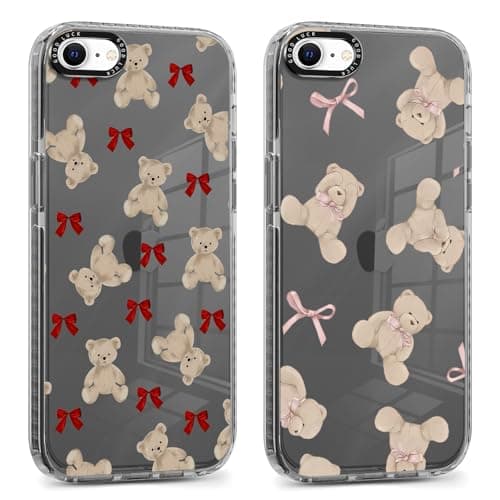 Image of Foonary 2 Pack Transparent Cartoon Bear Print Phone Case for iPhone 8/SE 2022/7/SE 2020 4.7",Soft Silicone Design Aesthetics Clear Pattern Cases,Shockproof Bumper Protector Cover,Girls for iPhone7