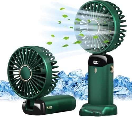 Image of Jsdoin Hand Held Fan,Portable Handheld USB Rechargeable Fans with 5 Speeds,Battery Operated Mini Fan Foldable Desk Desktop Fans with LED Display for Home Office Bedroom Outdoor Travel (Green)
