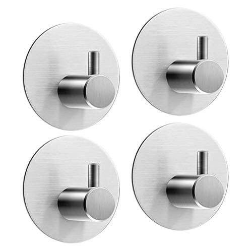 Image of Aikzik Self Adhesive Hooks, Sticky Hooks Heavy Duty Stainless Steel - Over 8kg Load, Hooks for Hanging Towel, Coat, Key, Robe, Stick on Bathroom, Kitchen, Door or on Wall - 4 Pack