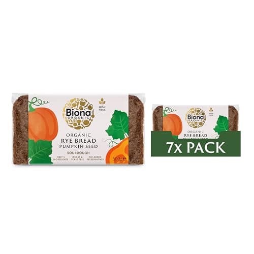 Image of Biona Organic Rye Bread with Pumpkin Seed 500 g, Pack of 7- Free from Wheat, No Added Yeast - Wholegrain Rye Meal and Natural Sourdough - High in Fibre - Vegan