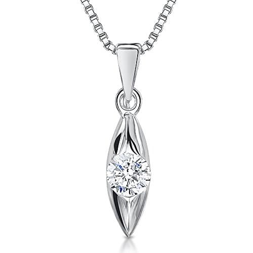 Image of JOOLS by Jenny Brown " Petite Range Silver Pendant Featuring A Marquis Shaped Cubic Zirconia in A Rubover Setting
