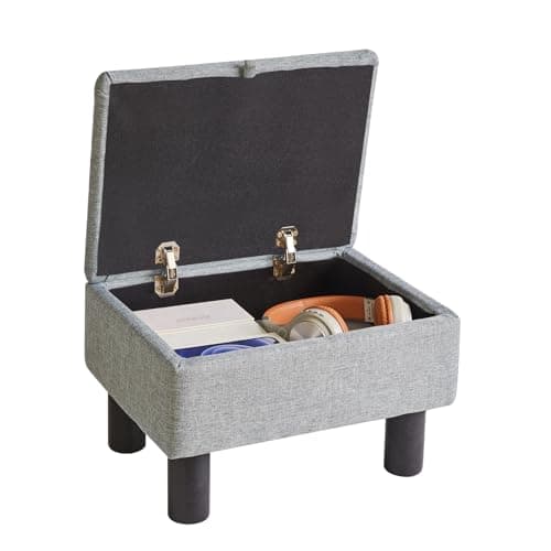 Image of Aibiju Small Foot Stool with Storage, Small Storage Ottoman with Wodden Legs, Sofa Footrest Extra Seating for Living Room Bedroom, Blue Grey, YD-JD1362
