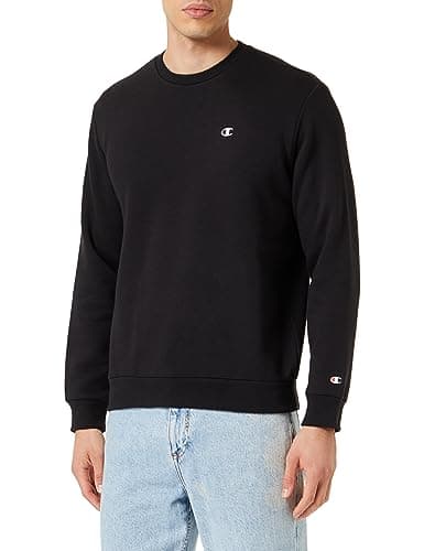 Image of Champion Men’s Crewneck Sweatshirt, powerblend plush fleece, with embroidered logo, relax fit, warm and comfortable Black
