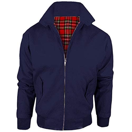 Image of Stylo Online Mens Vintage Harrington Jacket Adults Unisex Boys Ladies Womens Classic Retro Scooter 1970's Bomber Mod Skin Tartan Lining Coat Top Size XS-5XL - Navy L