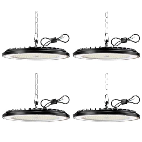 Image of 4 Pack 100W UFO LED High Bay Light 15000LM, 6000K Super Bright Workshop Lighting, IP65 Waterproof LED Garage Industrial Lights, Commercial Bay Lighting for Workshop, Warehouse, Garage, Factory