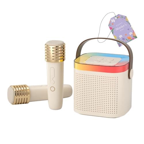 Image of TANALAZ Karaoke Machine with 2 Wireless Microphones and Base, Mini Bluetooth Singing Toys Speaker Mic Set with LED Party Lights and Voice Changer, Birthday Gift for 3-12 Years Boy Girl Kids Adults