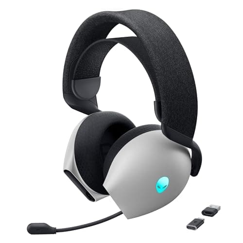 Image of Alienware Tri-Mode Wireless Gaming Headset AW725H - Wired/Wireless, Bluetooth 5.3, Audio Output - 20 Hz, Mini-Phone (3.5mm), Battery Talk Time Up to 55 Hrs (Bluetooth), Lunar Light