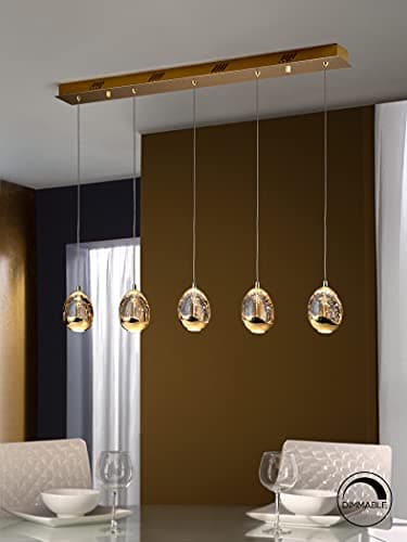 Image of Schuller Integrated LED 5 Light Crystal Drop Bar Ceiling Pendant Gold Bubble Effect