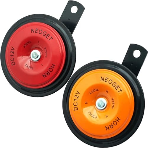 Image of NEOGET Car Horn 12V Electric Disc Horn Kit Waterproof Super Loud High/Low Twin Tone Universal Fit Motorcycle Truck Replacement (Yellow&Red)