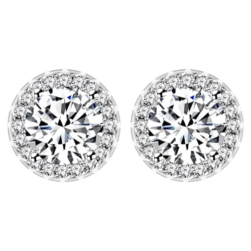 Image of Uloveido White Zirconia Halo Solitaire Stud Earrings in Silver Color, Classic Round Cut Studs for Everyday Wear YA5034