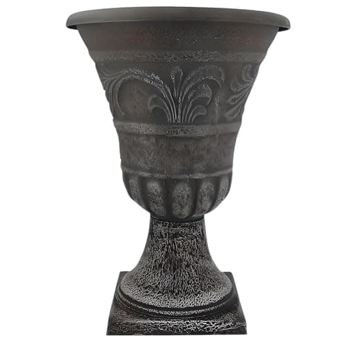 Image of Divas World Stone Look Urn Planter Grey Garden Pot 54cm Tall Decorative Outdoor Flower Container Pedestal Design Lightweight Classic Vase Style for Plants Trees Shrubs – 33L Volume – 40.5cm Wide (1)