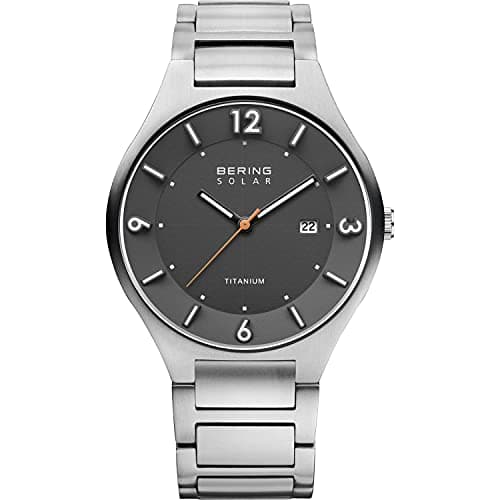 Image of BERING Men Analog Solar Collection Watch with Titan Strap and Sapphire Crystal 14440-777, Silver/Grey, 40 mm
