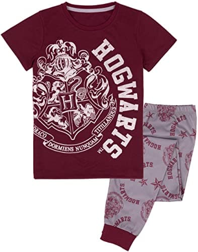 Image of Harry Potter Pyjamas Girls Kids Glitter Crest T-Shirt Trousers Pjs Set 9-10 years Red
